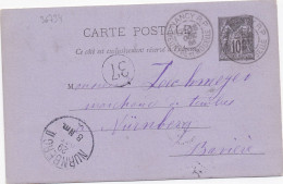 36734# SAGE ENTIER POSTAL CARTE POSTALE Obl NANCY MEURTHE ET MOSELLE 1886 DAGUIN JUMELE Pour NÜRNBERG BAVIERE - Mechanical Postmarks (Other)