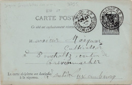 36735# SAGE ENTIER POSTAL CARTE POSTALE Obl NANCY MEURTHE ET MOSELLE 1886 DAGUIN JUMELE GREVENMACHER LUXEMBOURG - Mechanical Postmarks (Other)