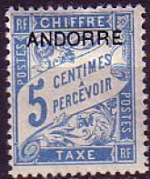 Andorra Frz. Porto Mi.Nr. 1 Portom. Frankr. Mi.Nr. 28 M.Aufdr. ANDORRE (5) - Andere & Zonder Classificatie