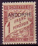 Andorra Frz. Porto Mi.Nr. 6 Portom. Frankr. Mi.Nr. 50 M.Aufdr. ANDORRE (1 Fr) - Sonstige & Ohne Zuordnung