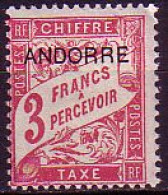 Andorra Frz. Porto Mi.Nr. 8 Portom. Frankr. Mi.Nr. 52 M.Aufdr. ANDORRE (3 Fr) - Andere & Zonder Classificatie