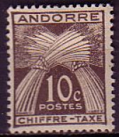 Andorra Frz. Porto Mi.Nr. 21 Weizengarben, Inschrift CHIFFRE TAXE (10) - Sonstige & Ohne Zuordnung