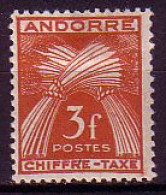 Andorra Frz. Porto Mi.Nr. 27 Weizengarben, Inschrift CHIFFRE TAXE (3 Fr) - Andere & Zonder Classificatie