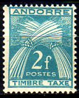 Andorra Frz. Porto Mi.Nr. 34 Weizengarben, Inschrift TIMBRE TAXE (2 Fr) - Autres & Non Classés