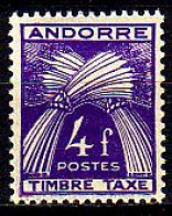 Andorra Frz. Porto Mi.Nr. 36 Weizengarben, Inschrift TIMBRE TAXE (4 Fr) - Sonstige & Ohne Zuordnung