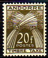 Andorra Frz. Porto Mi.Nr. 39 Weizengarben, Inschrift TIMBRE TAXE (20 Fr) - Sonstige & Ohne Zuordnung