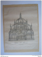 Dessin Tekening Eglise Ste Marie à Schaerbeek-lez -Bruxelles Collée Sur Papier Blanc De 15,2 X 20,8 Cm - Arquitectura