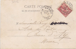 36752# MOUCHON CARTE POSTALE Obl LONGUYON A NANCY 1902 CONVOYEUR LIGNE MEURTHE ET MOSELLE AY MARNE - Railway Post