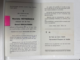 Devotie DP - Overlijden Henriette Heyndrickx Wwe Vercauteren - Nieuwkerken-W 1902 - 1968 - Décès