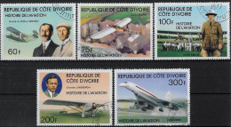 COTE D'IVOIRE - HISTOIRE DE L'AVIATION - N° 424 A 428 - OBLITERE - Aerei