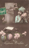 FETES - VOEUX - Pâques - Joyeuse Pâques - Enfant - œufs - Oiseaux - Lettre - Fleur - Colorisé - Carte Postale Ancienne - Pasen