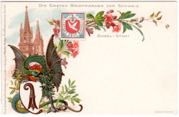 Schweiz, Die Ersten Briefmarken, Basel Tübli, Reich Verzierte Farb-AK  - Covers & Documents