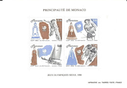 42 Bloc Monaco Jeux Olympiques Séoul 1988 Tennis, Tennis De Table, Voile Et Cyclisme - Unused Stamps