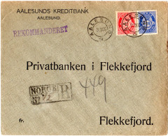 Norwegen 1906, 10+20 öre Auf Reko Bank-Brief V. Aalesund N. Flekkefjord - Cartas & Documentos