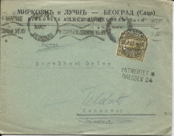 Jugoslawien 1923, Dresden Nachentwertung Auf Brief M. 2 D. V. Belgrad - Autres & Non Classés