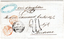 Guadeloupe 1855, K2 POINT À PITRE Auf Porto Brief Via GB N. Frankreich - Sonstige & Ohne Zuordnung