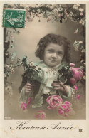 FETES - VOEUX - Nouvel An - Heureuse Année - Enfant - Fleurs - Petite Fille - Colorisé - Carte Postale Ancienne - Neujahr