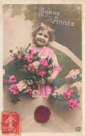 FETES - VOEUX - Nouvel An - Bonne Année - Enfant - Petite Fille Souriante - Fleurs - Colorisé - Carte Postale Ancienne - Autres & Non Classés