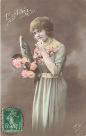 FETES - VOEUX - 1er Avril - Poisson D'avril - 1er Avril - Poissons - Colorisé - Fille - Fleurs- Carte Postale Ancienne - April Fool's Day