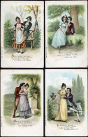 COUPLES 1900 "4 Scènes Amoureuses Avec Poèmes" Lot De 4 Cartes Postales Celluloïds De Collection - Couples