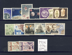 Monaco - Année 1965 Complète - Neuve SANS Charnière - 13 Timbres Du 664 à 676 - Complete MNH Year 1965 - Años Completos