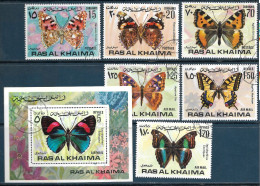 Ras Al Khaima - 1972 - Insects: Butterflies - Mi 614/19b + Bf 111 (Used, Hinged) - Schmetterlinge