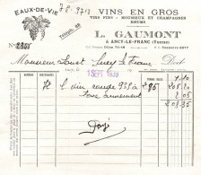 FACTURE 1939 VINS EN GROS MOUSSEUX ET CHAMPAGNES RHUMS -L GAUMONT A ANCY LE FRANC - Alimentaire
