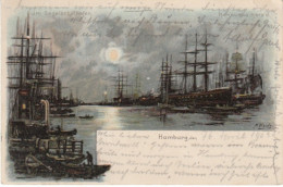 Hamburg Mond Alte Segelschiffe Litho Gl1903 #20.975 - Altri & Non Classificati