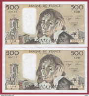 500 Francs "Pascal"- Du 03/01/1991.Q--ALPH .C.344-(1)-(SUITE DE 2 BILLETS --UNC/NEUF --AUCUN TROU D EPINGLE MANIFIQUE ) - 500 F 1968-1993 ''Pascal''