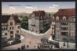 AK Waldenburg, Vierhäuserplatz, Strassenbahnen  - Schlesien