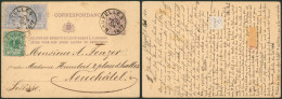 EP Au Type 5ctm Mauve + N°26 Et 27 X2 Obl Simple Cercle "Bruxelles" (1877) > Neufchatel (Suisse). Superbe - Cartes Postales 1871-1909