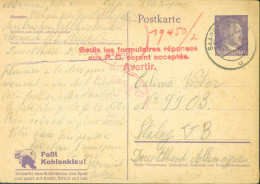 Guerre 40 Entier Hitler 6PF Violet CAD Saarbrücken 25 6 43 Ouvrier Belge STO En Allemagne Pour Stalag VIB Villigen - Correos De Prisioneros De Guerra