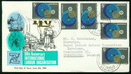 Fd Australia FDC 1969 MiNr 417 | 50th Anniv Of I.L.O. (1969 Adelaide > Denmark) #fdc-3008 - Ersttagsbelege (FDC)