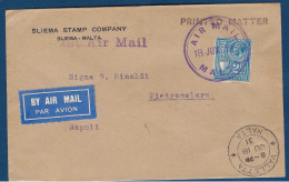 Malte - Enveloppe Par Avion Malte Pour Naples - Cachet Air Mail Malte - 1931 - Malte