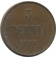 5 PENNIA 1916 FINLAND Coin RUSSIA EMPIRE #AB256.5.U.A - Finlandia