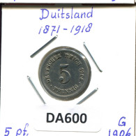 5 PFENNIG 1906 G GERMANY Coin #DA600.2.U.A - 5 Pfennig