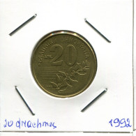 20 DRACHMES 1992 GRECIA GREECE Moneda #AK446.E.A - Grèce