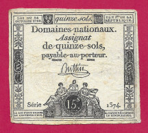 Assignat De Quinze Sols - Série 1374 - Signé Buttin - Assignats & Mandats Territoriaux