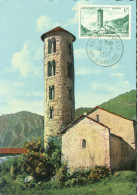 Andorre Carte Maximum YT N°142 Vert 6F Clocher De Ste Coloma CAD Andorre La Vieille Val D'Andorre 13 8 57 - Lettres & Documents