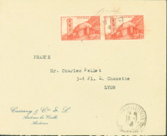 Andorre YT N°102 X2 Église Sant Joan De Caselles 1F5 Rouge Orange CAD Andorre La Vieille 13 7 1946 - Storia Postale