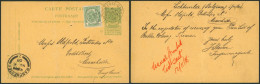 EP Au Type 5ctm Vert + N°83 Obl Ambulant "# Adinkerke - Gand #" (1908) > Manchester (England) / Pli - Postcards 1871-1909