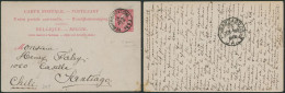 EP Au Type 10ctm Rose (n°46) Obl Simple Cercle "Verviers (station)" > Santiago (Chili) + Arrivée. - Cartes Postales 1871-1909