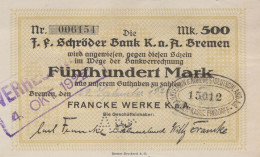 500 MARK 1923 Stadt BREMEN Bremen UNC DEUTSCHLAND Notgeld Papiergeld Banknote #PK752 - Lokale Ausgaben