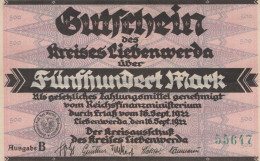 500 MARK 1922 Stadt LIEBENWERDA Saxony DEUTSCHLAND Notgeld Papiergeld Banknote #PK967 - Lokale Ausgaben