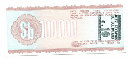 BOLIVIA 10 CENTAVOS ON 100 000 PESOS BOLIVIANOS 1984 SERIE A AUNC #P10818.4 - [11] Local Banknote Issues