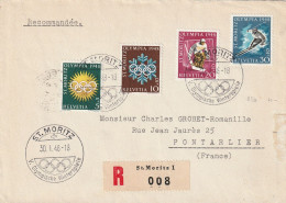 Suisse Lettre Recommandée St Moritz Pour La France Cachet Illustré Jeux Olympiques 1948 - Marcophilie