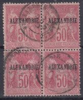 TIMBRE ALEXANDRIE SAGE 50c ROSE TYPE I BLOC DE 4 N° 14 OBLITERE - COTE 136 € - A VOIR - Usados