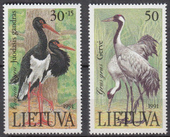 Litauen - Lithuania Mi 489-90 ** MNH 1991 Coloured Animals Stork + Crane  (65548 - Lituanie