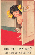 RIGHT * CPA Illustrateur Right * Did You Knock ? * Enfant Fillette Nu Nue Chien Dog - Right