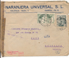 1943 NARANJERA UNIVERSAL  VALENCIA  - GEÖFFNET  -   TO GAND BELGICA    2 SCANS - Briefe U. Dokumente